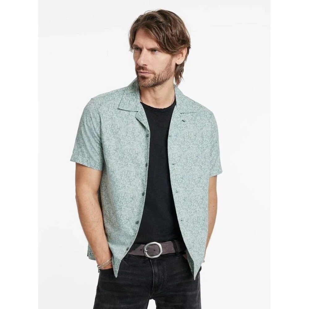 John Varvatos Danny Camp Shirt Men Large Steel‎ Blue Floral Skull Print NWT $228